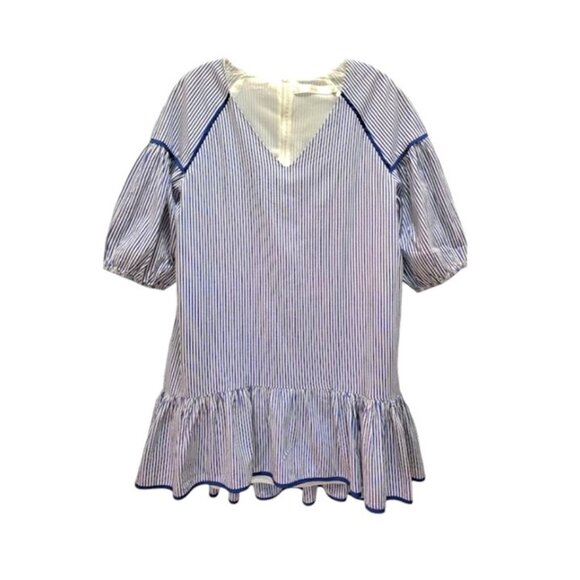 Love & Bravery Lightweight Nautical Blue Striped V-Neck 3/4 Sleeve Dress -Size L - Picture 2 of 5